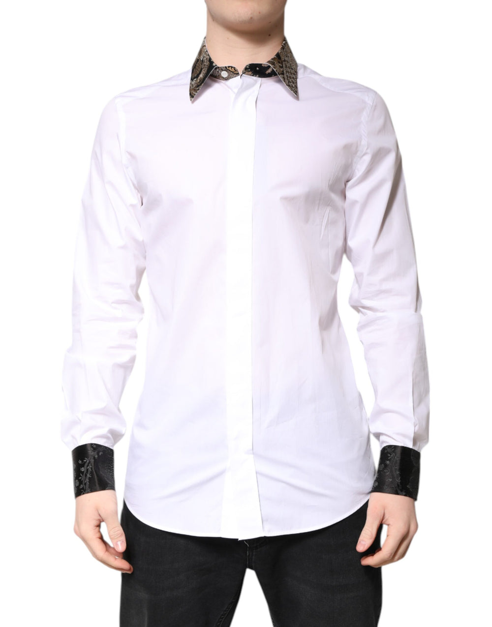 Dolce & Gabbana Weißes Baumwolle GOLD Herren Kleid Formales Hemd
