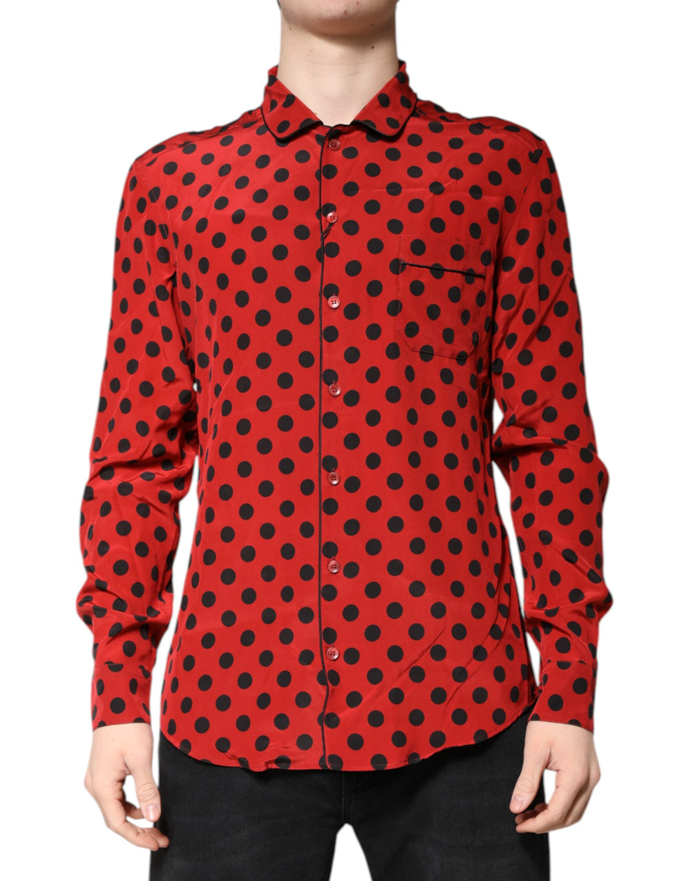 Dolce & Gabbana Rotes gepunktetes Seidenhemd mit langen Ärmeln