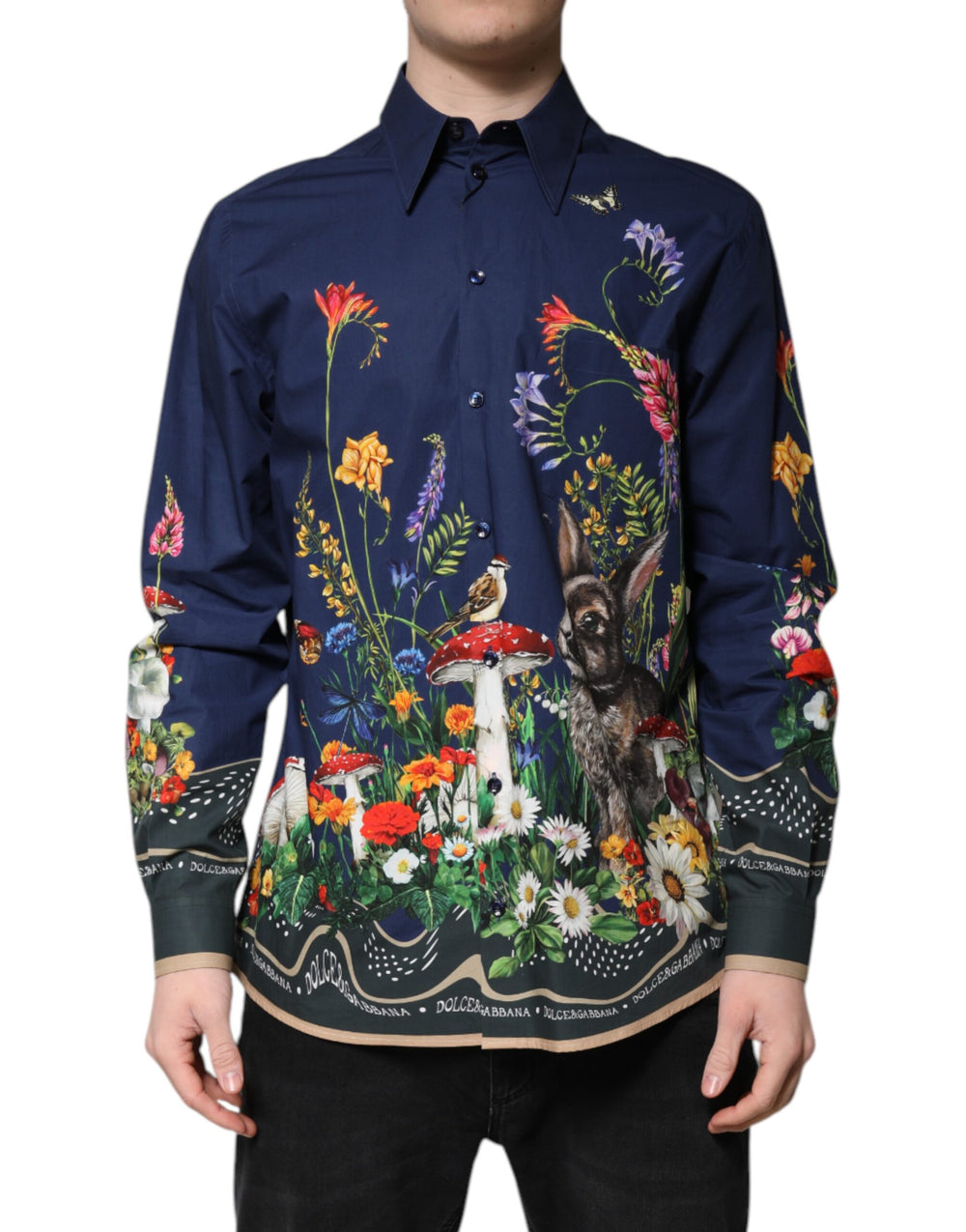 Dolce & Gabbana Blaues Langarmhemd mit Kaninchendruck