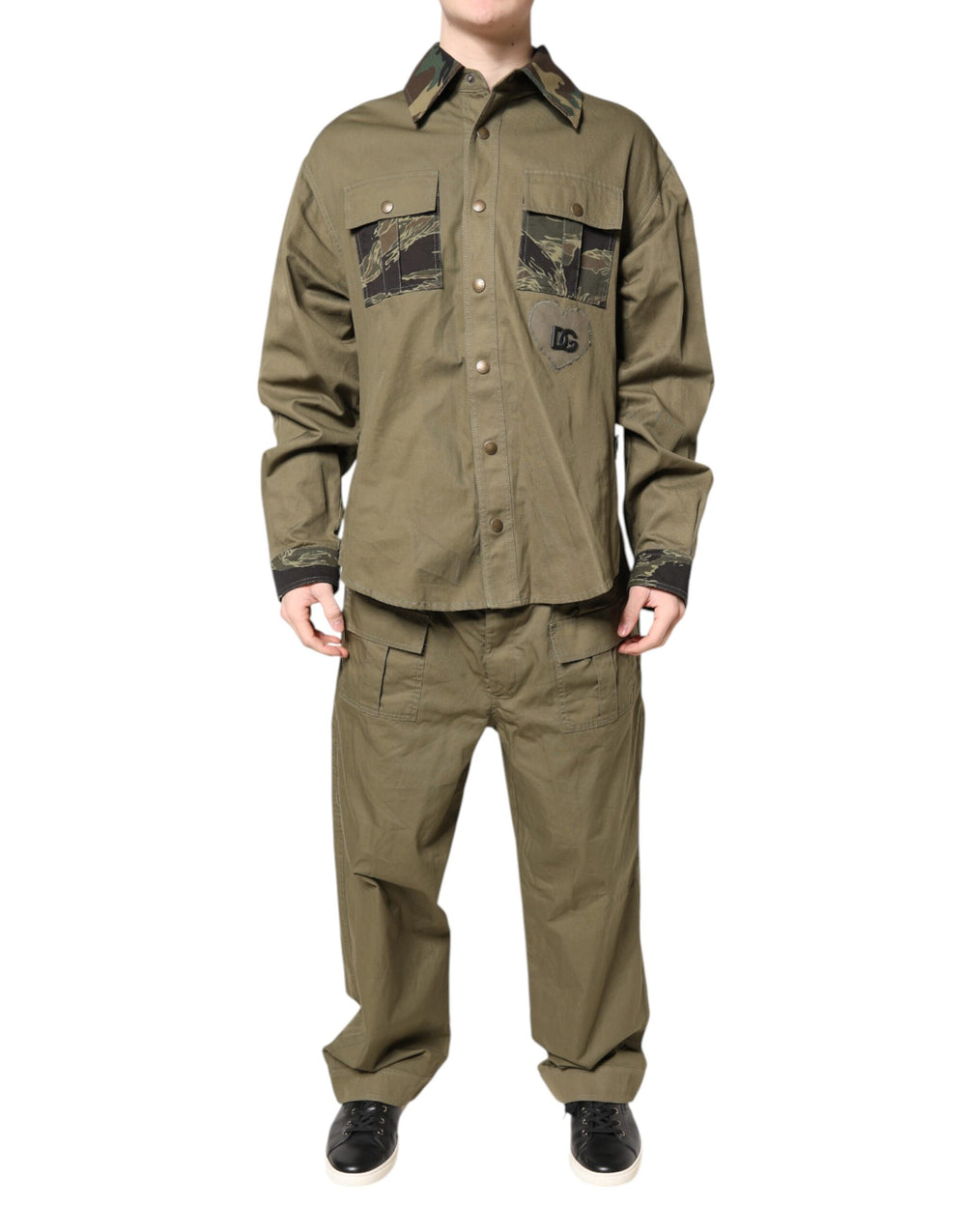 Dolce & Gabbana Braunes Baumwoll-Stretch-Hemd-Hose Freizeit-Set