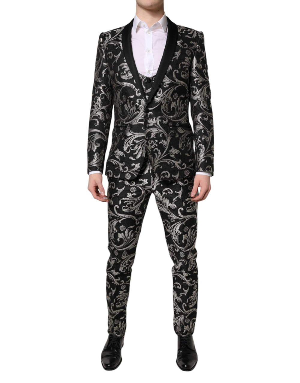 Dolce & Gabbana Schwarz Grau MARTINI Jacquard Herren 3 Stück Anzug