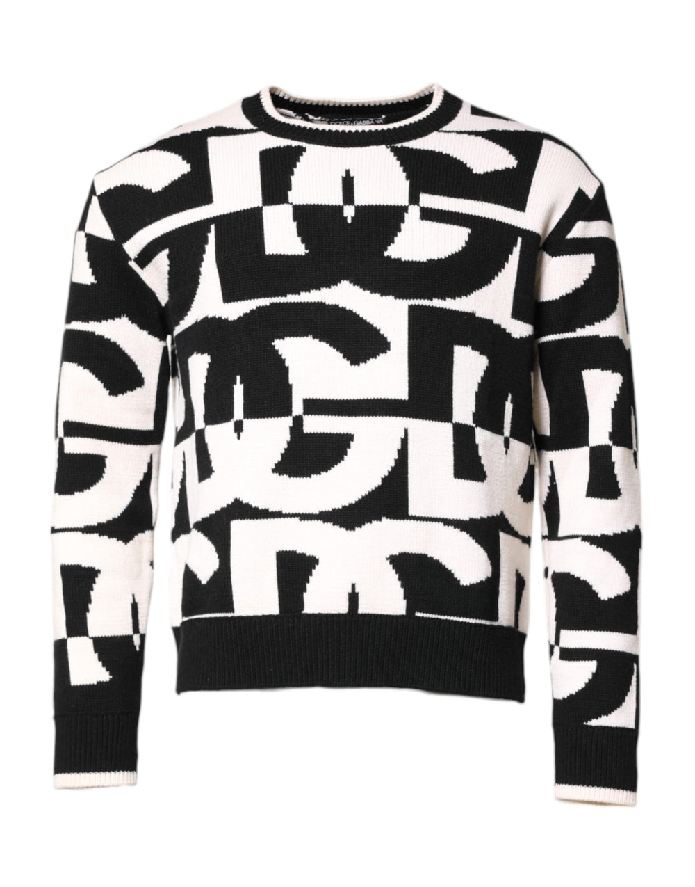 Dolce & Gabbana Schwarzer weißer Strickpullover mit Logodruck