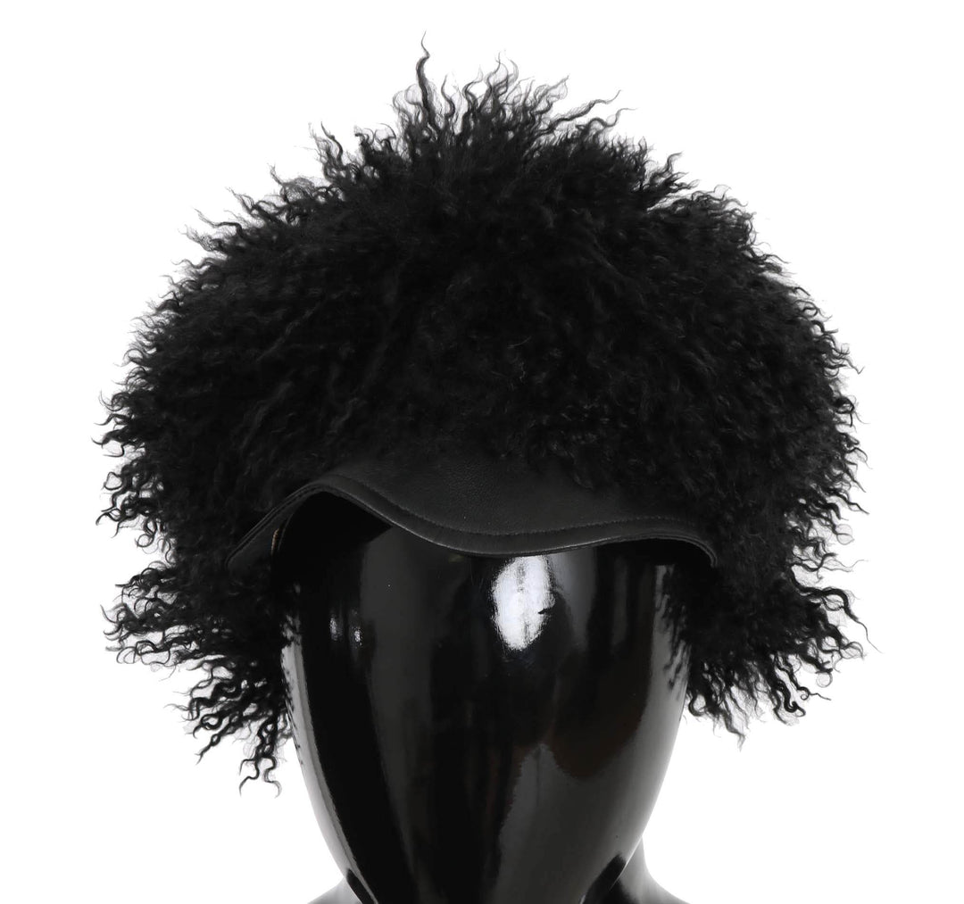 Dolce & Gabbana Schicke schwarze Gatsby-Mütze aus Tibet-Lammfell - Léoré