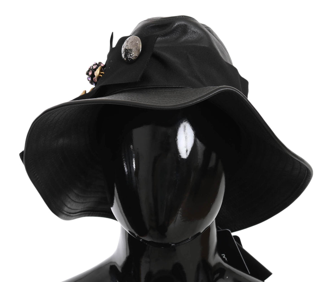 Dolce & Gabbana Elegante Cloche-Mütze aus schwarzem Leder - Léoré