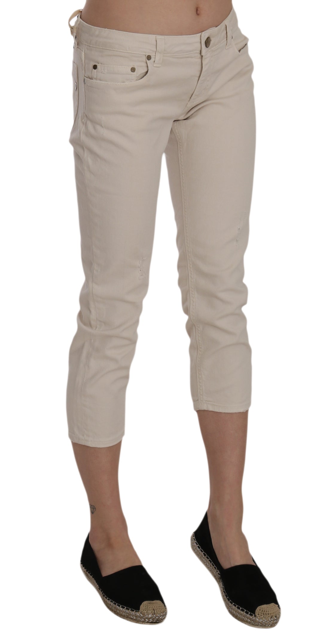 Dondup Beigefarbene Baumwoll-Stretch-Capri-Jeans mit niedriger Taille und schmalem Schnitt