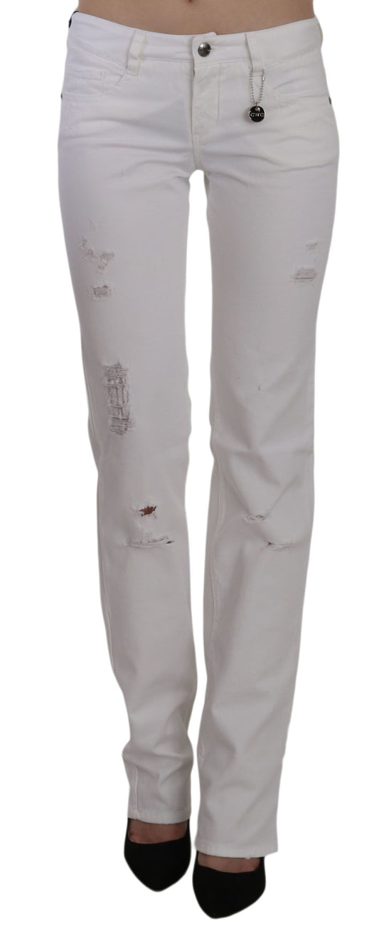 Costume National Weiße Baumwolle Slim Fit Straight Jeans Hose