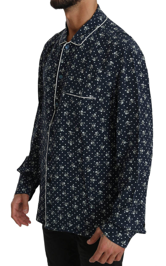 Dolce & Gabbana Seidige Eleganz: Blaues Lounge-Shirt mit Totenkopfdruck - Léoré
