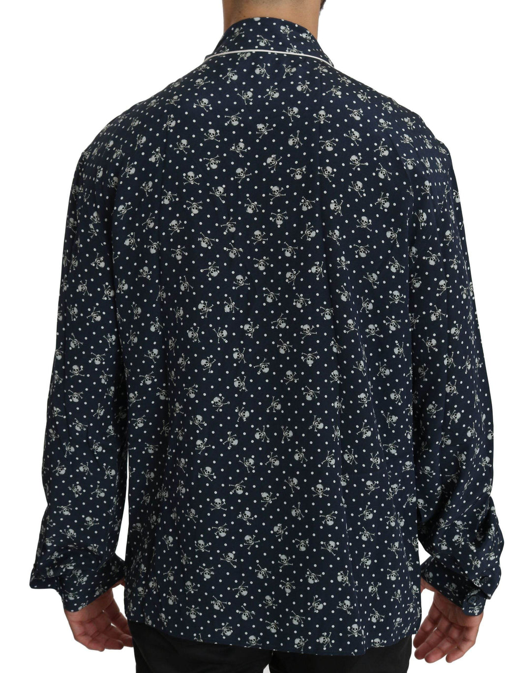 Dolce & Gabbana Seidige Eleganz: Blaues Lounge-Shirt mit Totenkopfdruck - Léoré