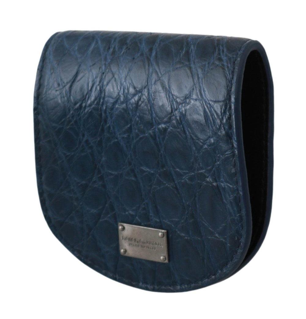 Dolce & Gabbana Elegantes blaues Caimano Leder Kondom Etui Brieftasche - Léoré