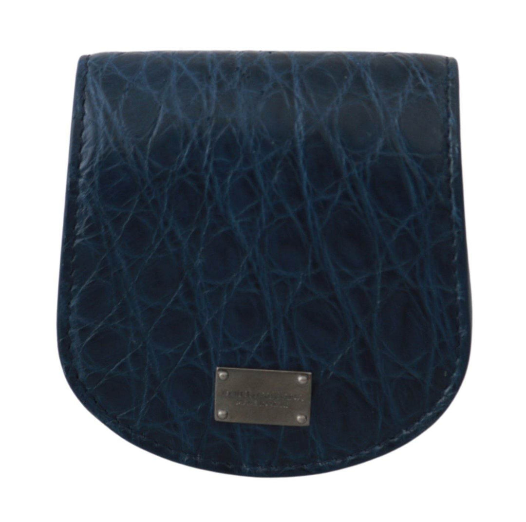 Dolce & Gabbana Elegantes blaues Caimano Leder Kondom Etui Brieftasche - Léoré