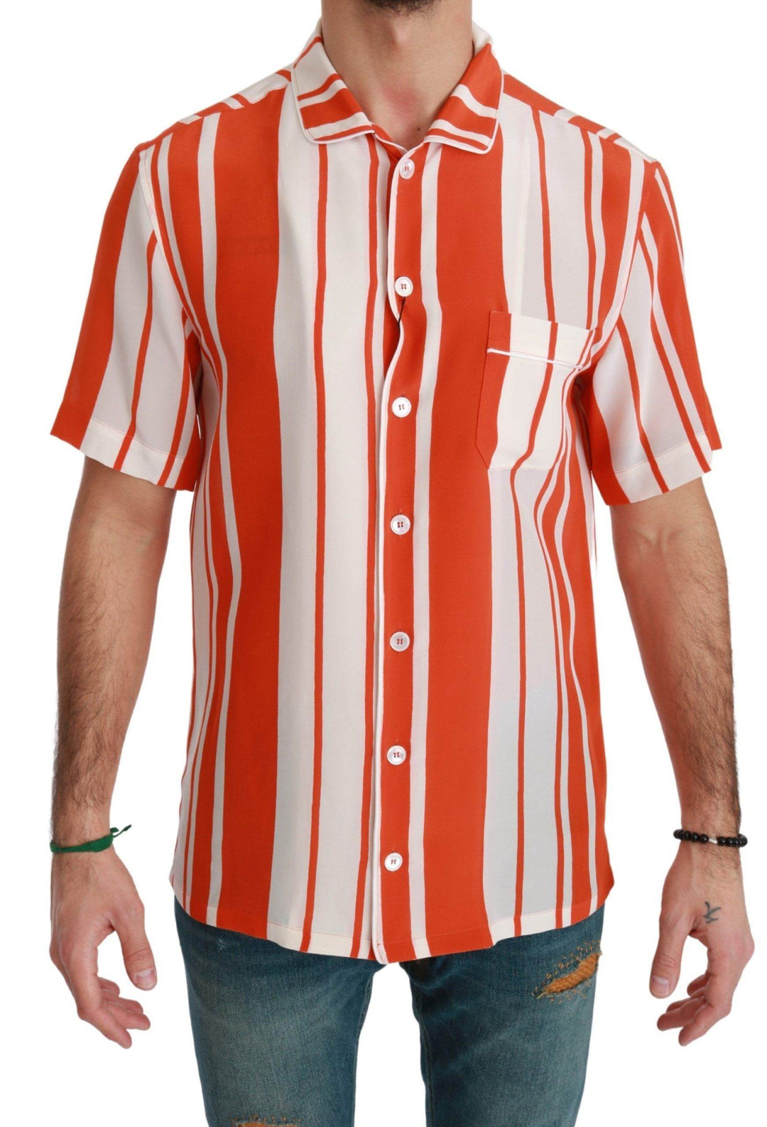 Dolce & Gabbana Elegantes gestreiftes Seidenhemd - Weiß & Orange - Léoré