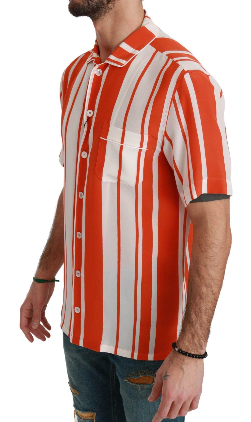 Dolce & Gabbana Elegantes gestreiftes Seidenhemd - Weiß & Orange - Léoré