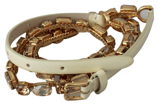 Dolce &amp; Gabbana champagne-colored crystal-embellished leather belt