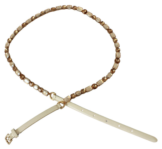 Dolce &amp; Gabbana champagne-colored crystal-embellished leather belt