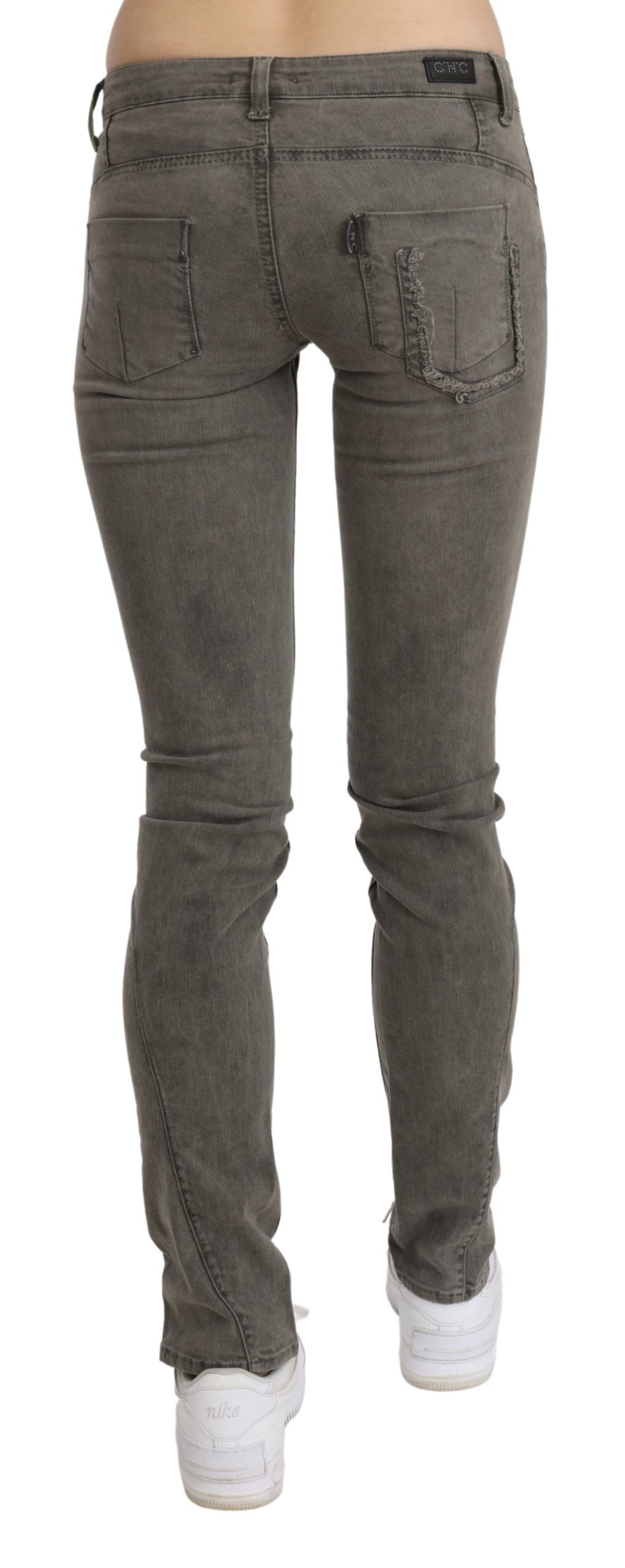 Costume National Graue Skinny-Jeans aus Baumwolle mit niedriger Taille