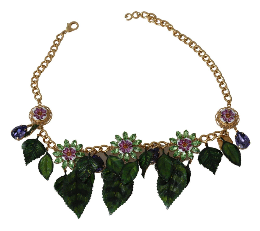 Dolce & Gabbana Elegante Kristall Charms Blätter Anhänger Halskette - Léoré