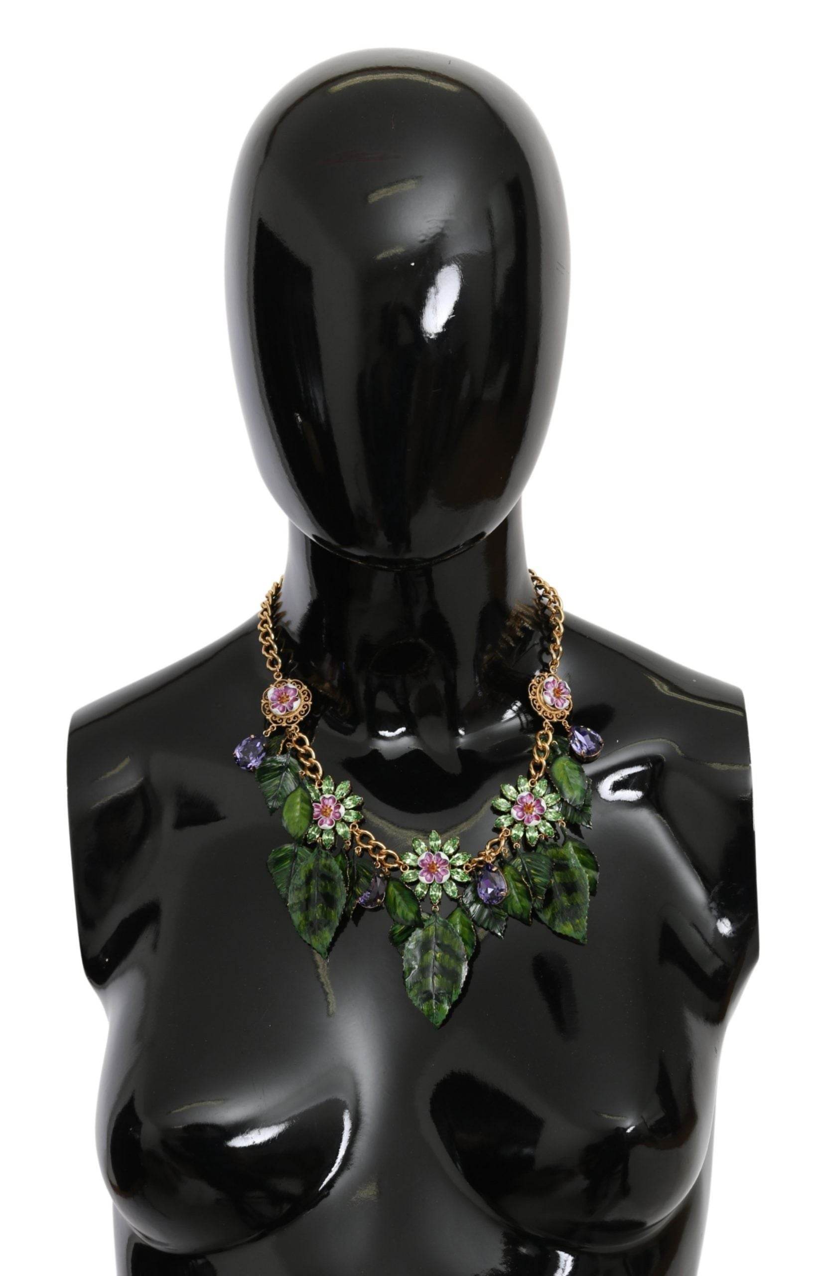 Dolce & Gabbana Elegante Kristall Charms Blätter Anhänger Halskette - Léoré