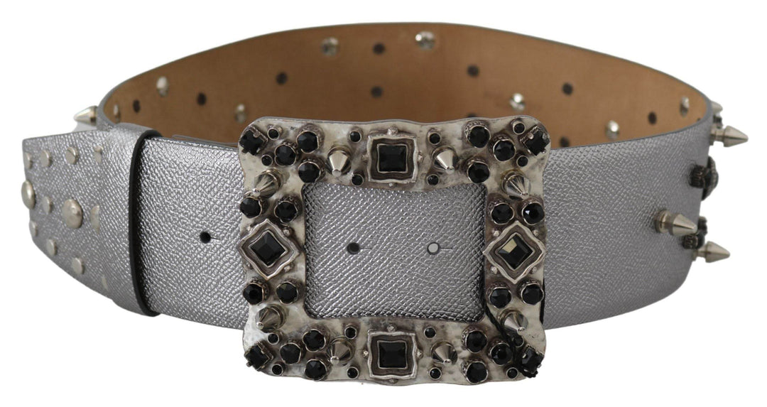 Dolce & Gabbana Atemberaubender kristallbesetzter Gürtel aus Silberleder - Léoré