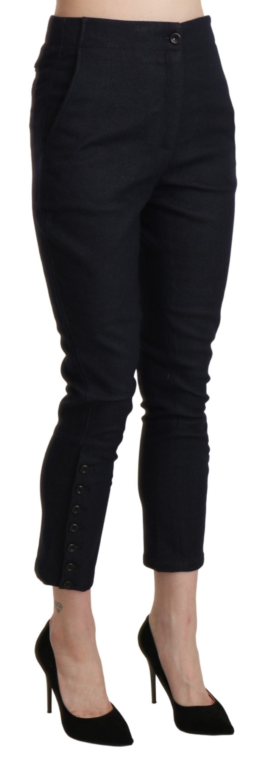 Ermanno Scervino Schwarze Capri-Hose mit hoher Taille aus beschnittener Baumwolle