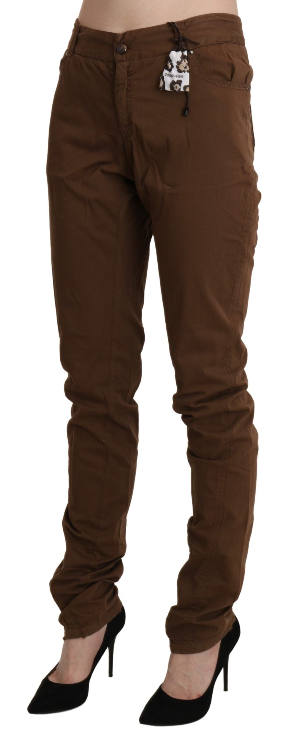 Ermanno Scervino Braune Skinny-Hose mit hoher Taille aus Baumwolle