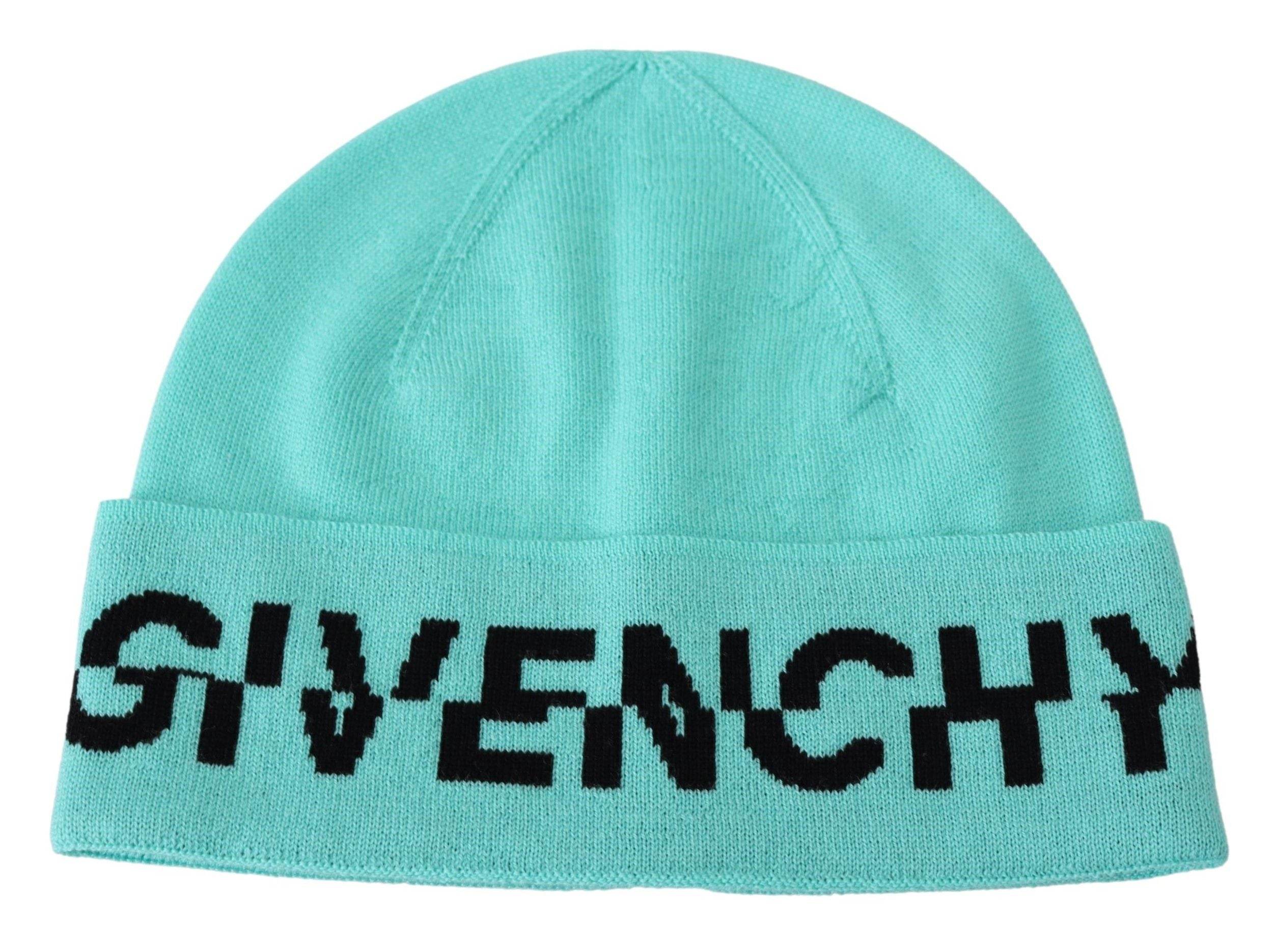 Givenchy Aquamaringrüne Wollmütze mit Signature-Logo - Léoré