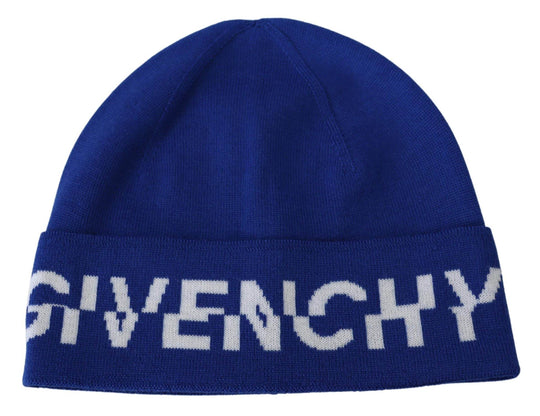 Givenchy Schicke kobaltfarbene Unisex-Wollmütze mit Logo-Detail - Léoré