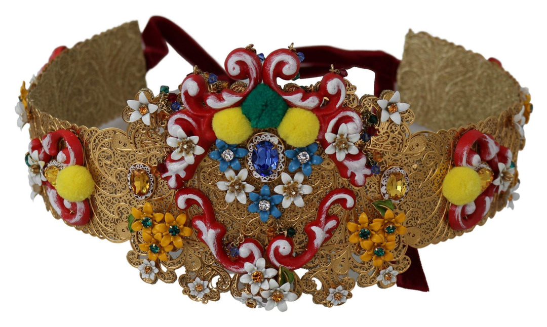 Dolce & Gabbana Goldfarbener Taillengürtel mit floralem Kristall - Léoré