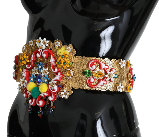 Dolce & Gabbana Goldener floraler, kristallverzierter Taillengürtel - Léoré
