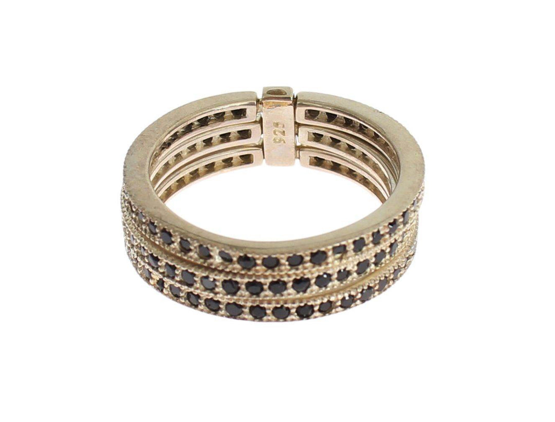 Nialaya Schicker Silber & Schwarzer CZ Kristall Ring - Léoré