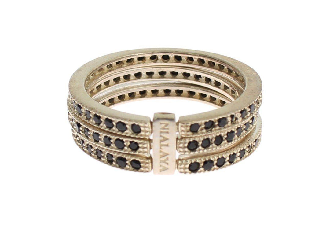 Nialaya Schicker Silber & Schwarzer CZ Kristall Ring - Léoré