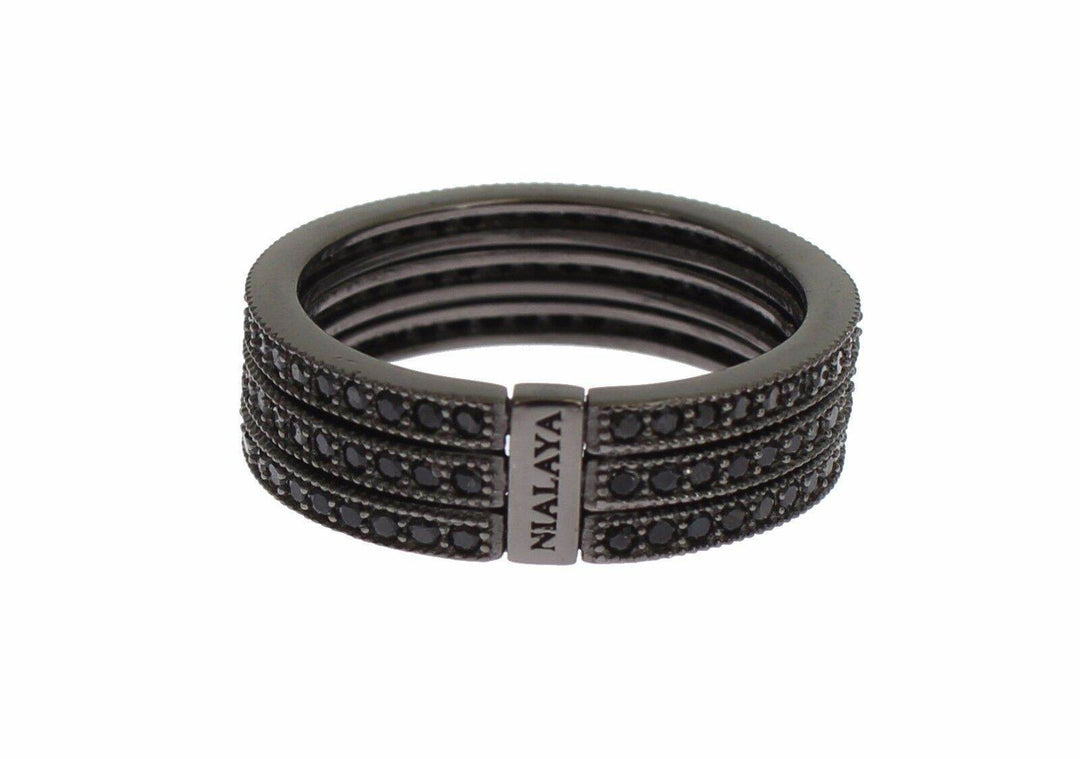 Nialaya Eleganter Schwarzer Rhodium Silber Kristall Ring - Léoré