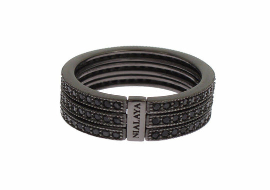 Nialaya Eleganter Schwarzer Rhodium Silber Kristall Ring - Léoré