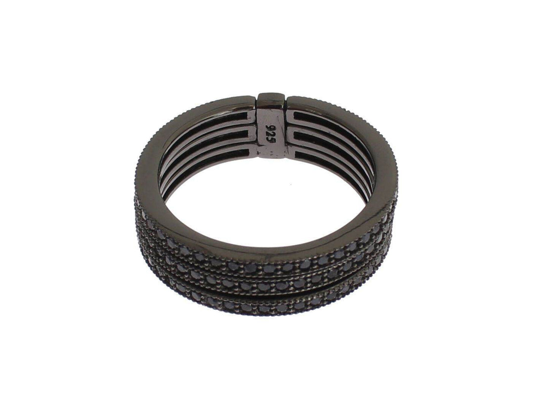 Nialaya Eleganter Schwarzer Rhodium Silber Kristall Ring - Léoré