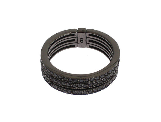 Nialaya Eleganter Schwarzer Rhodium Silber Kristall Ring - Léoré
