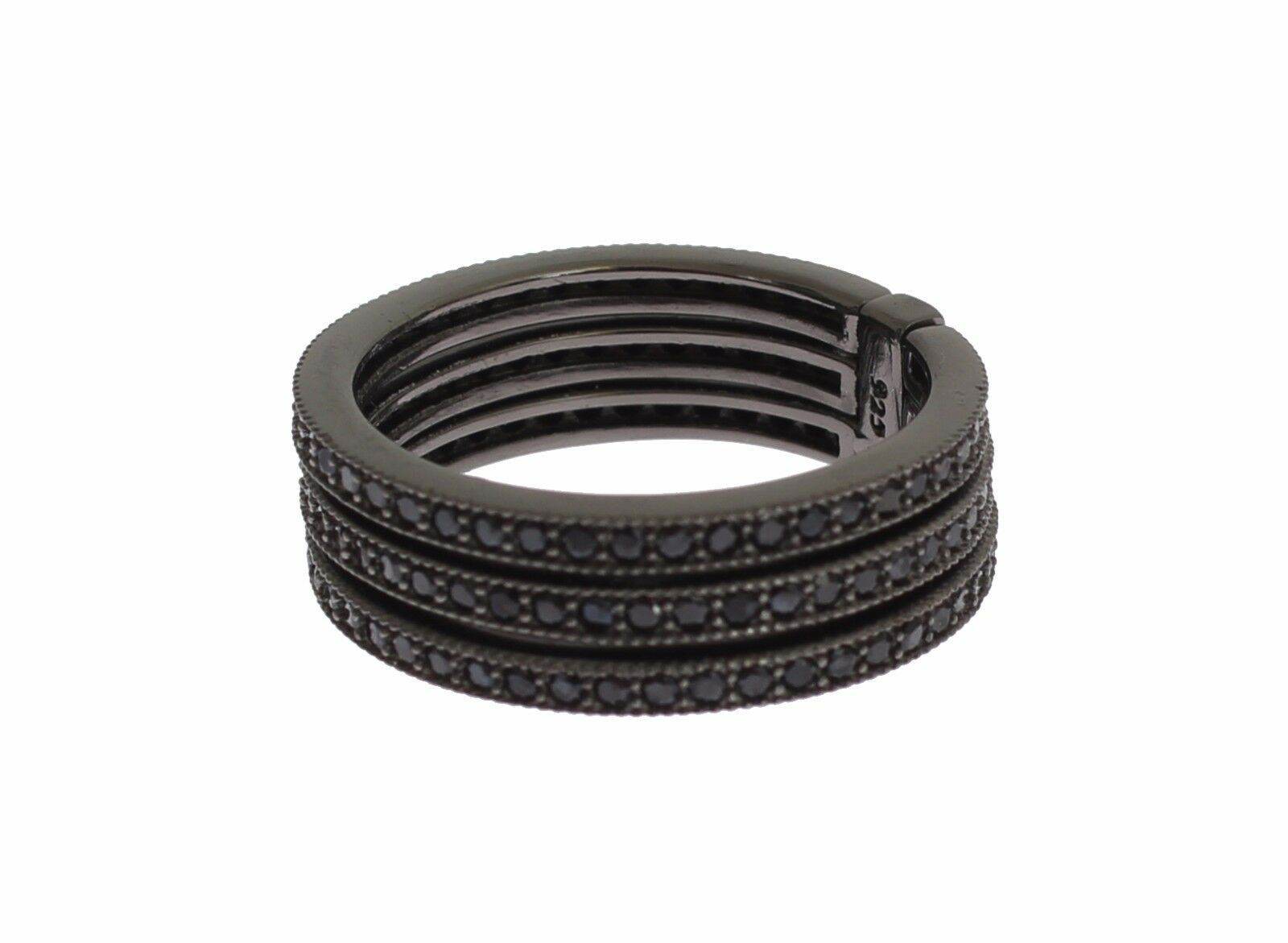 Nialaya Eleganter Schwarzer Rhodium Silber Kristall Ring - Léoré