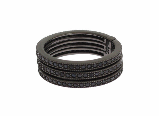 Nialaya Eleganter Schwarzer Rhodium Silber Kristall Ring - Léoré