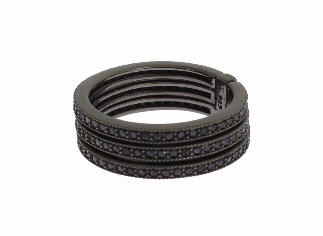 Nialaya Eleganter Schwarzer Rhodium Silber Kristall Ring - Léoré
