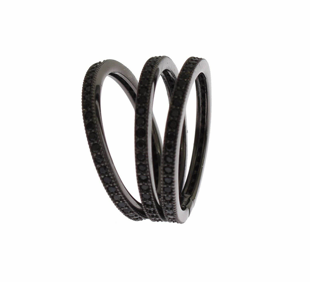 Nialaya Eleganter Schwarzer Rhodium Silber Kristall Ring - Léoré