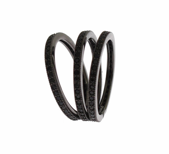 Nialaya Eleganter Schwarzer Rhodium Silber Kristall Ring - Léoré