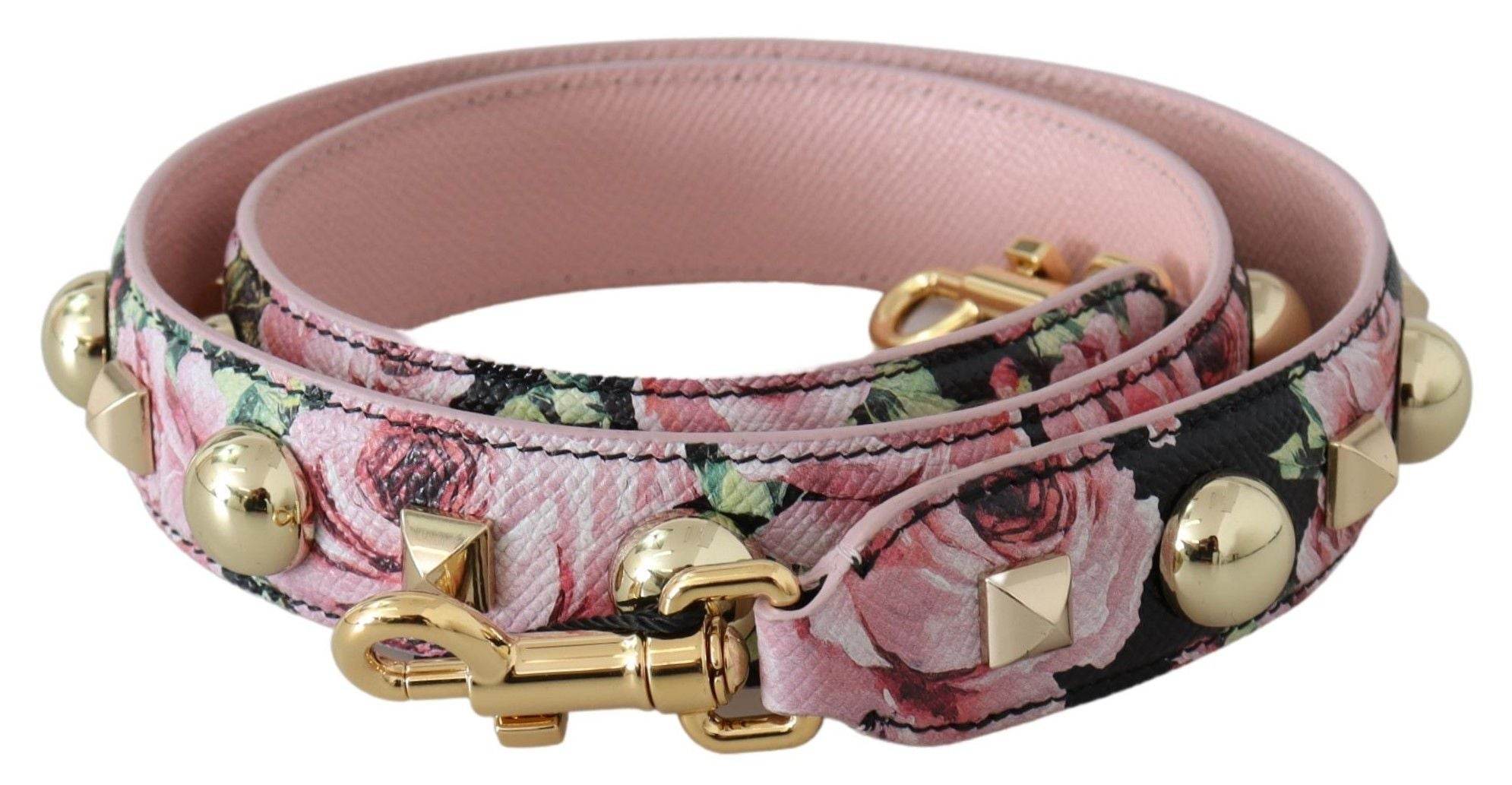 Dolce & Gabbana Florales Lederarmband mit goldenen Nieten in Rosa - Léoré