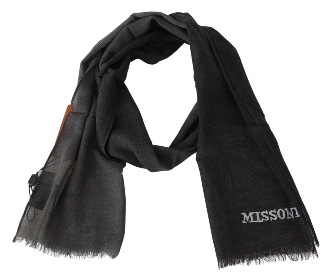 Missoni Eleganter schwarzer Wollschal mit gesticktem Logo - Léoré