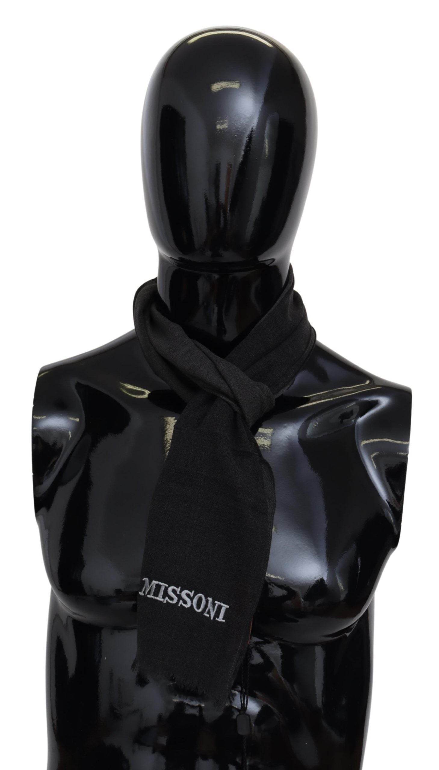 Missoni Eleganter schwarzer Wollschal mit gesticktem Logo - Léoré