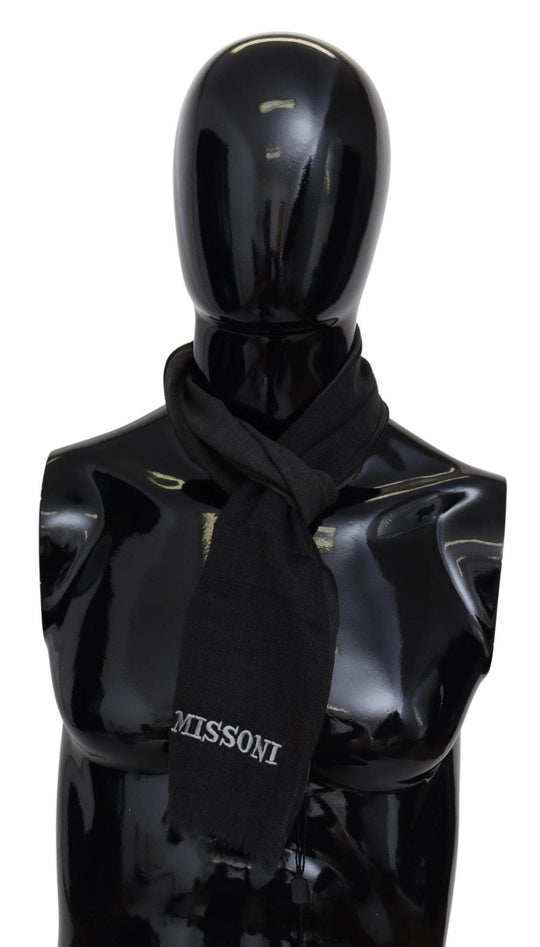 Missoni Eleganter schwarzer Wollschal mit gesticktem Logo - Léoré