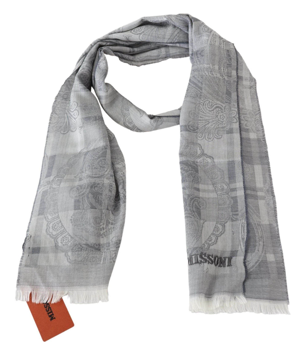 Missoni Schicker grauer Unisex-Wollschal mit Logo-Stickerei - Léoré