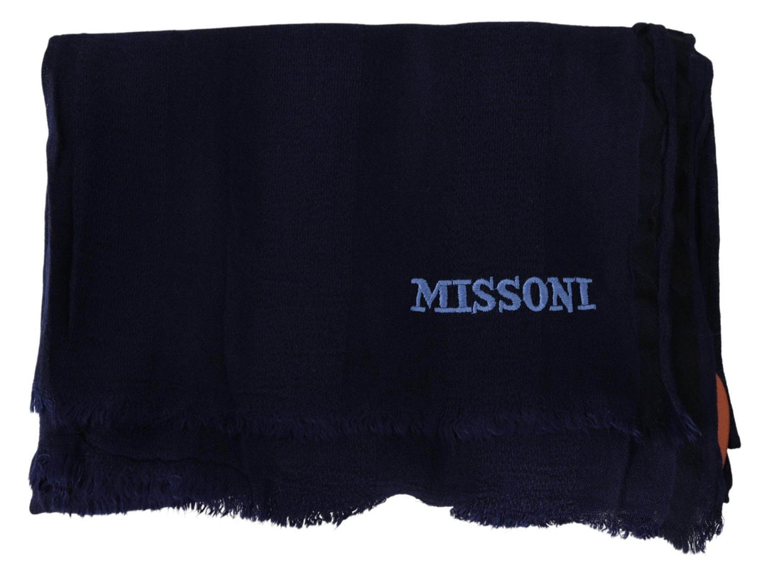 Missoni Eleganter blauer Wollschal mit gesticktem Logo - Léoré