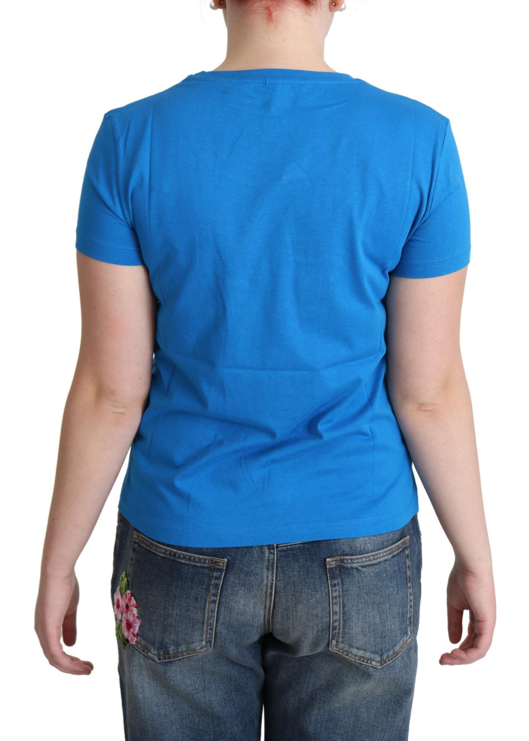 Moschino Blaues Baumwoll-T-Shirt Come Play 4 Us Print
