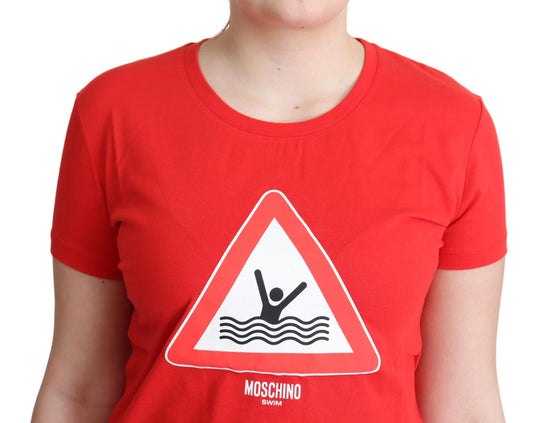 Moschino Rotes T-Shirt mit Dreiecksaufdruck aus Baumwolle zum Schwimmen