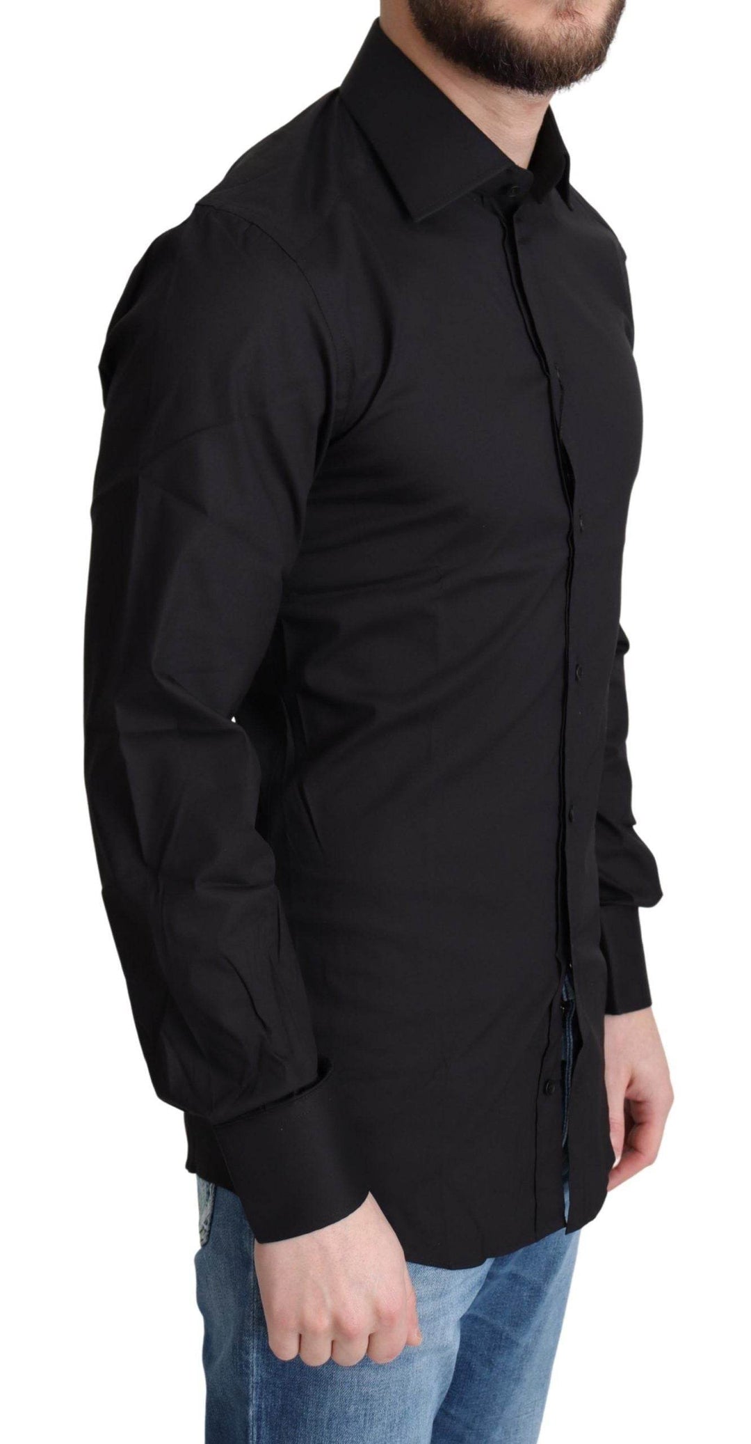 Dolce & Gabbana Elegantes schwarz-goldenes Slim Fit Hemd - Léoré