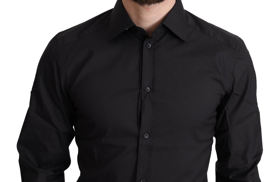 Dolce & Gabbana Elegantes schwarz-goldenes Slim Fit Hemd - Léoré