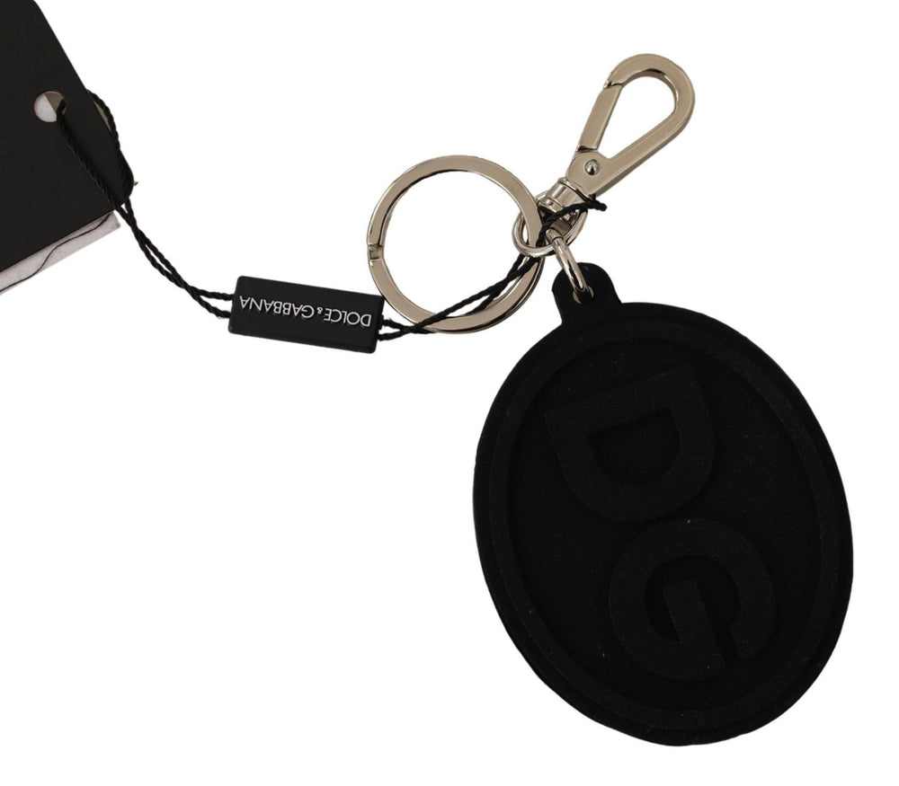 Dolce & Gabbana Chic Schwarzer Gummi & Messing Logo Schlüsselanhänger - Léoré